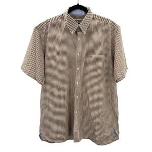 Barbour Kendal Short Sleeve Button Down Shirt Mens L Brown Gingham Casual NWOT